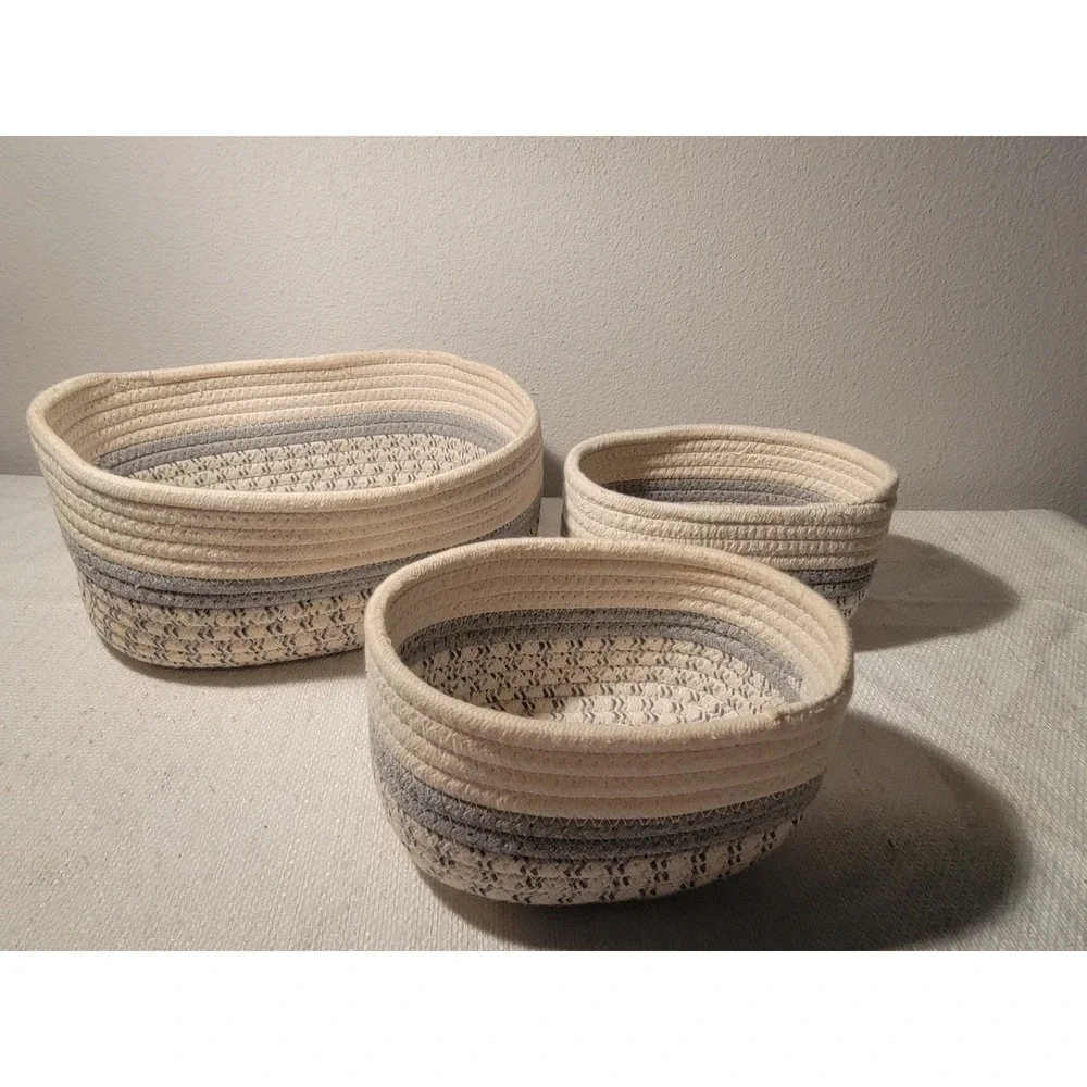 SET 3 Cotton Rope Baskets Woven‎ Basket Makeup Basket Bin Multipurpose Container